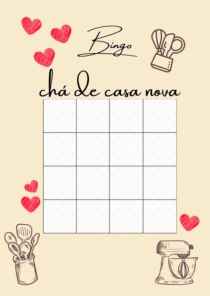 Template para bingo de chá de panela