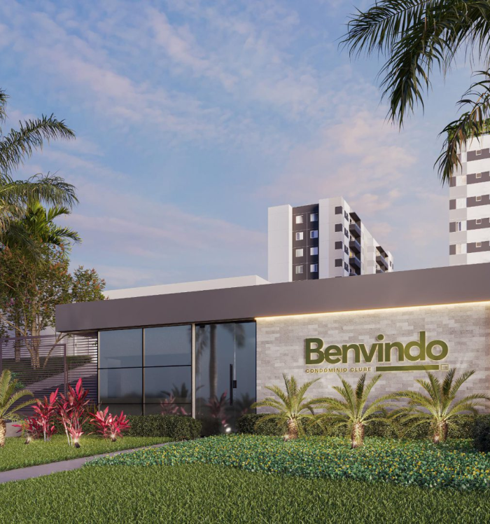 Benvindo Condomínio Clube, o primeiro da região com rooftop, pensado para quem quer morar em uma região completa. Perspectiva artística da fachada do empreendimento Benvindo Condominio Clube.