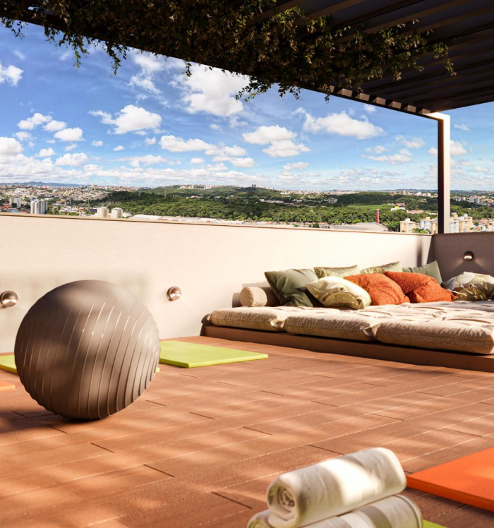 Rooftop do Benvindo Condomínio Clube. Perspectiva artística do rooftop do Benvindo Condomínio Clube.